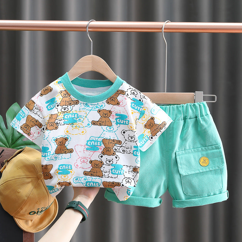 [345375] - Setelan Kaos Celana Pendek Chino Anak Laki-Laki - Motif Cute Bear