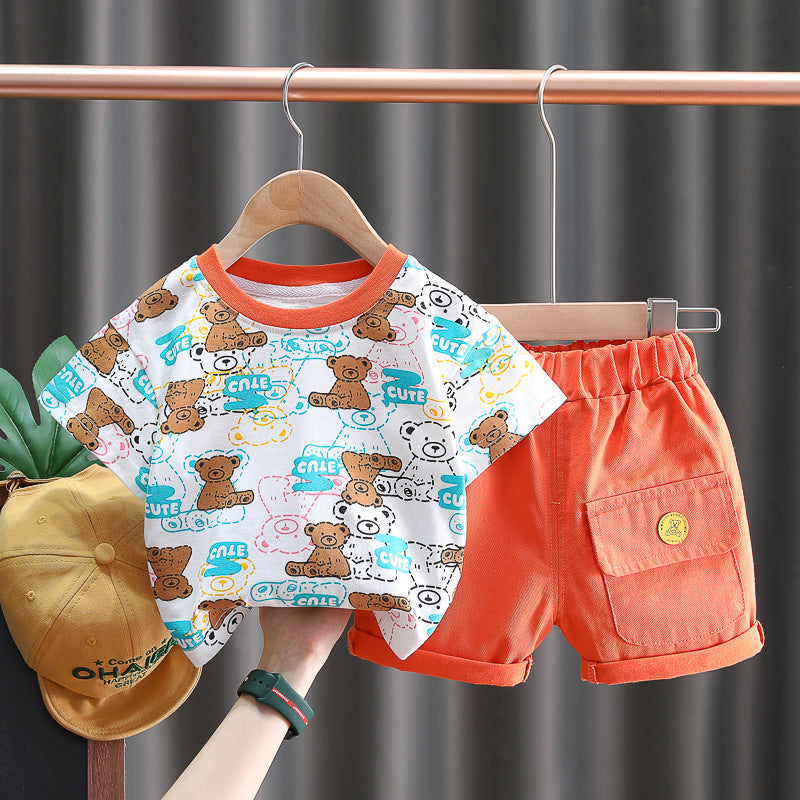 [345375] - Setelan Kaos Celana Pendek Chino Anak Laki-Laki - Motif Cute Bear