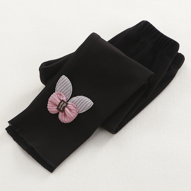 [351200-BLACK] - Celana Legging 3D Anak Perempuan Import - Motif Butterfly Ribbon