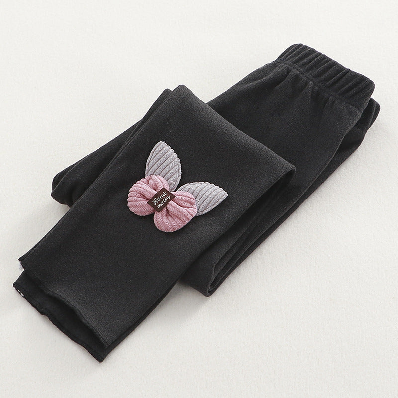 [351200-BLACK GRAY] - Celana Legging 3D Anak Perempuan Import - Motif Butterfly Ribbon