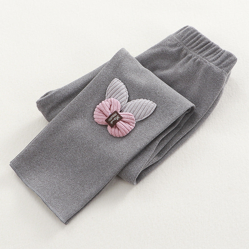 [351200-GRAY] - Celana Legging 3D Anak Perempuan Import - Motif Butterfly Ribbon
