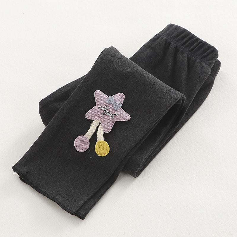 [351201-BLACK GRAY] - Celana Legging 3D Anak Perempuan Import - Motif Ribbon Star