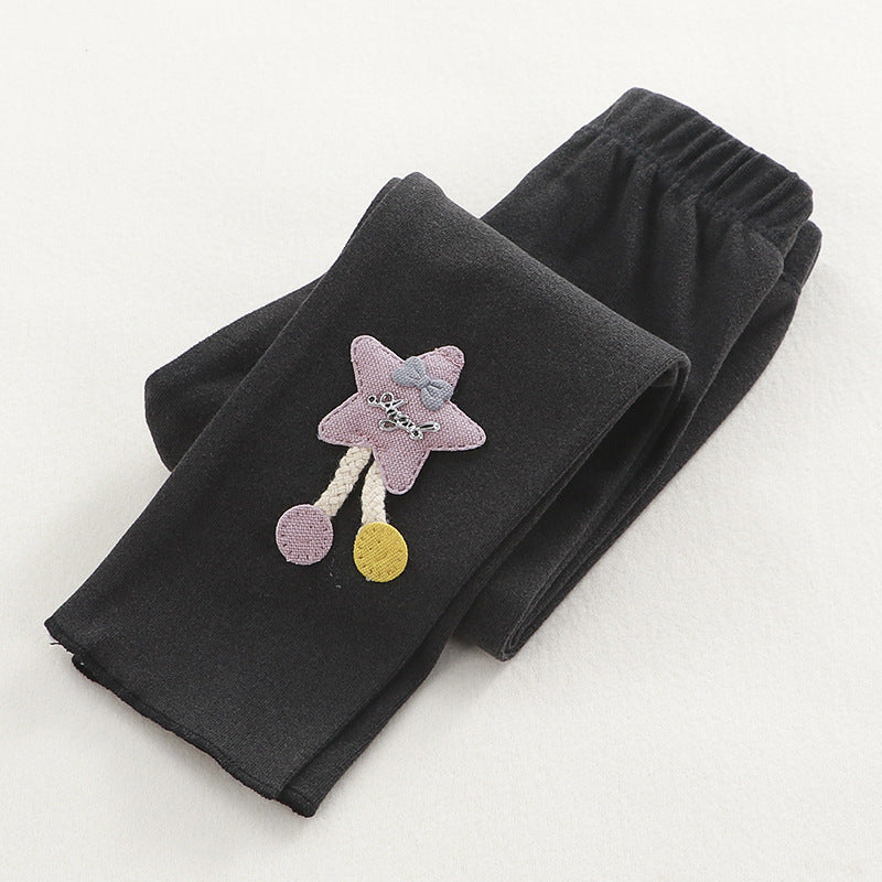 [351201-BLACK GRAY] - Celana Legging 3D Anak Perempuan - Motif Ribbon Star