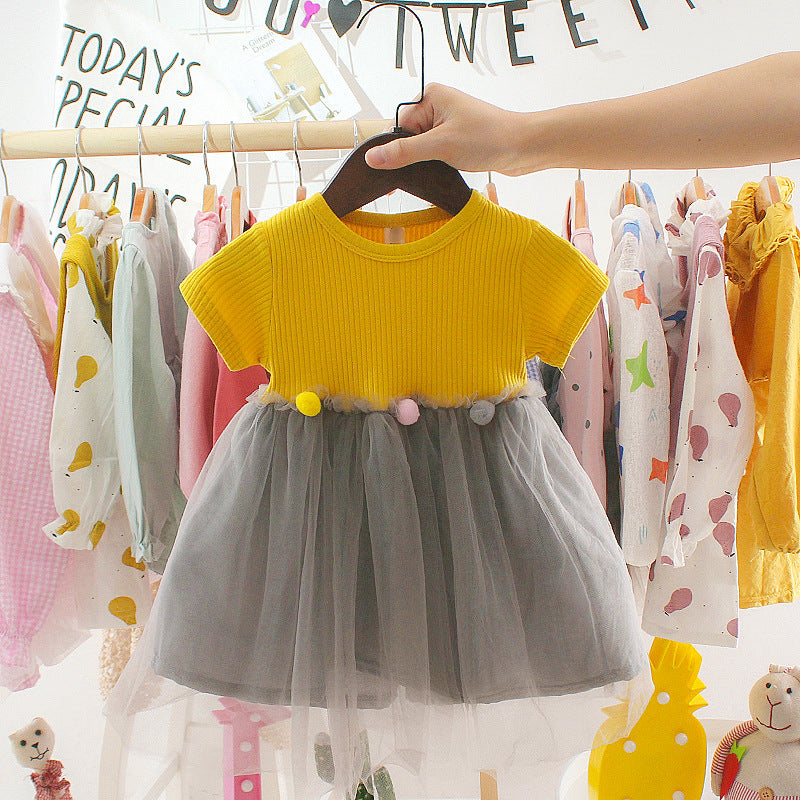 jual [352101-MUSTARD GRAY] - Dress Anak Perempuan Kekinian - Motif Pompom 
