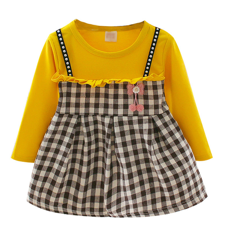 jual [352139-MUSTARD] - Dress Renda Anak Perempuan Kekinian - Motif Stripe Box 