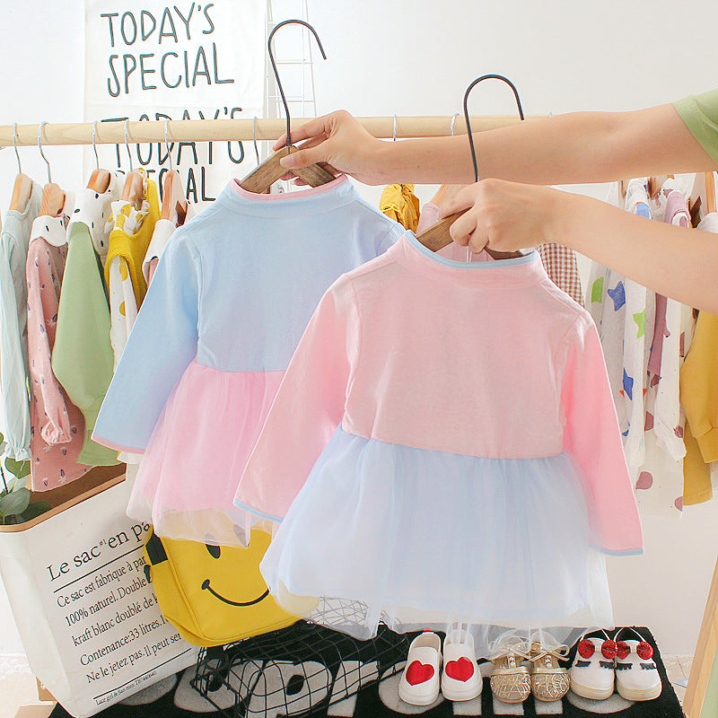 jual [352147-PINK BLUE] - Dress Shanghai Anak Perempuan Fashionable - Motif Flowers 