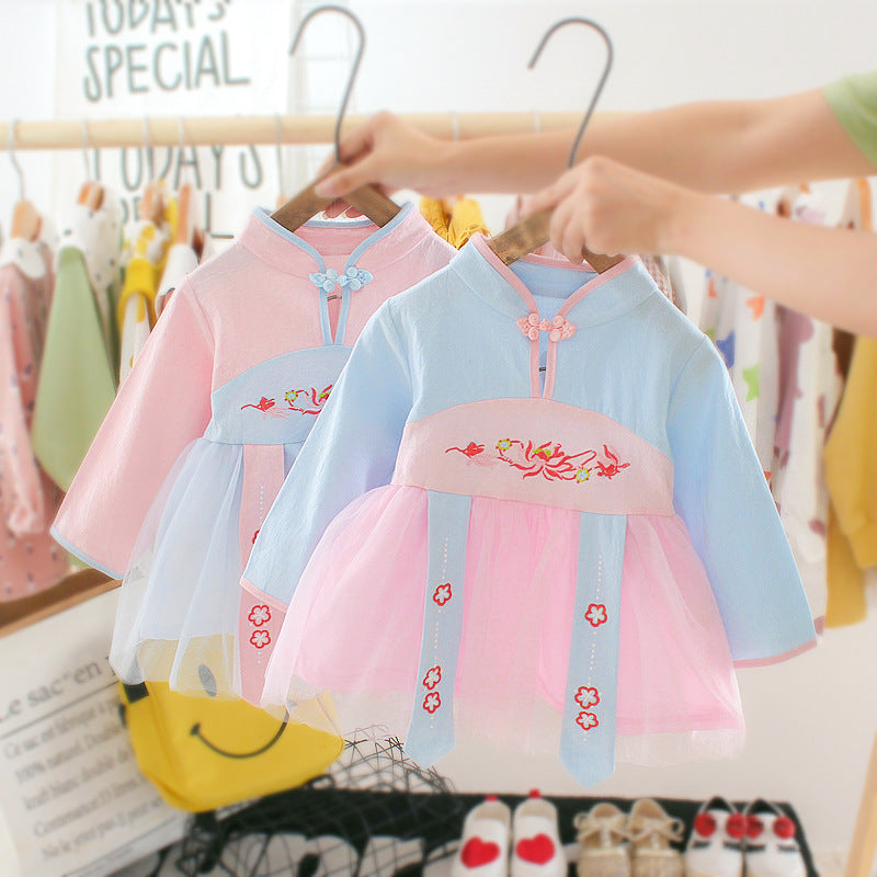 jual [352147-PINK BLUE] - Dress Shanghai Anak Perempuan Fashionable - Motif Flowers 