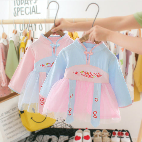 jual [352147-PINK BLUE] - Dress Shanghai Anak Perempuan Fashionable - Motif Flowers 