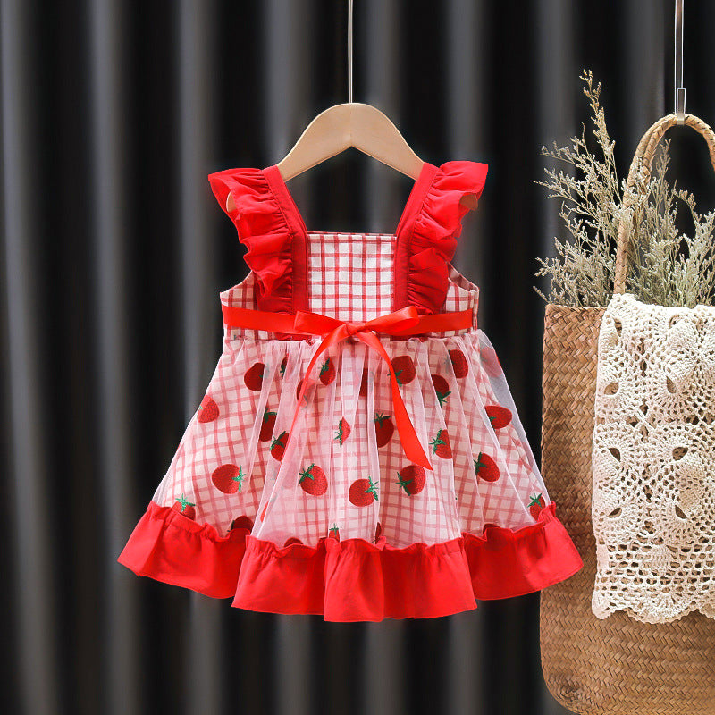 [352286] - Dress Fashion Anak Perempuan Import - Motif Strawberry Picnic