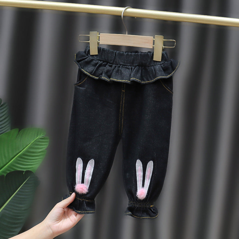 [352303] - Celana Jeans Import Anak Import - Motif Flower Rabbit