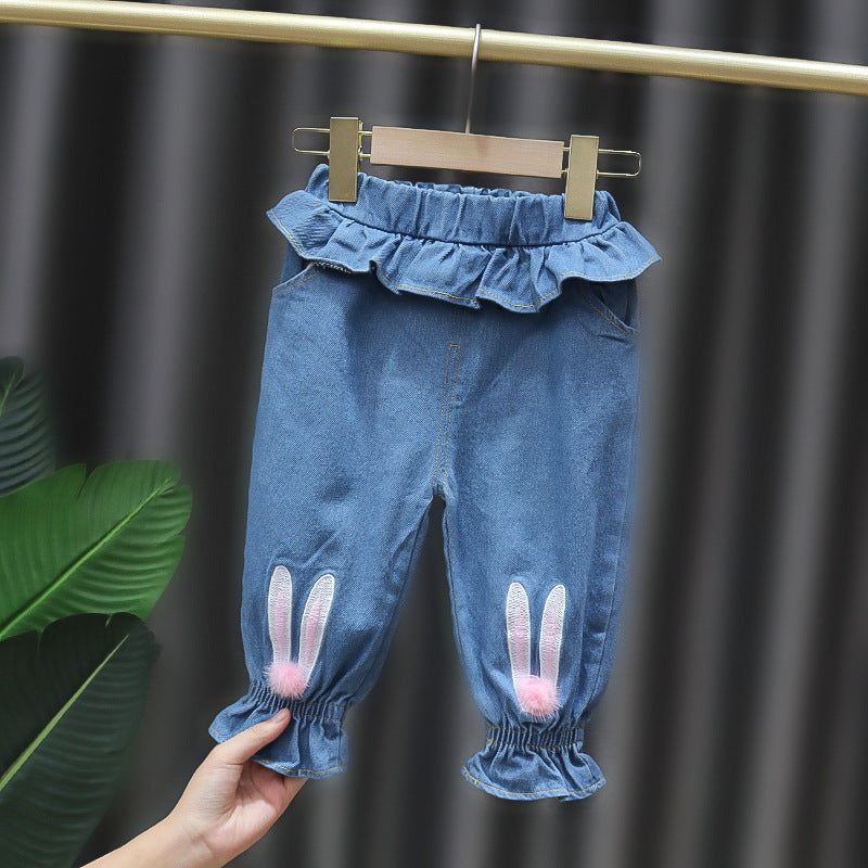 [352303] - Celana Jeans Import Anak Import - Motif Flower Rabbit