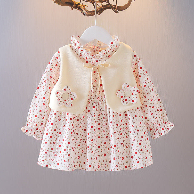 [352308] - Beautiful Dress 2 In 1 Fashion Anak Perempuan - Motif Flower Polka
