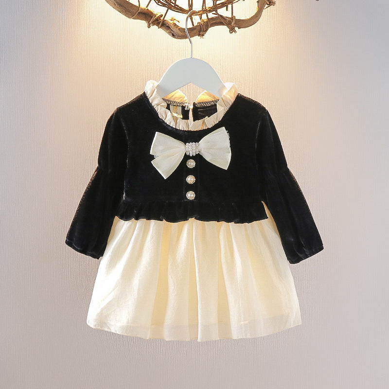 [352319] - Dress Mini Import Lengan Panjang Anak Perempuan - Motif Lace Ribbon