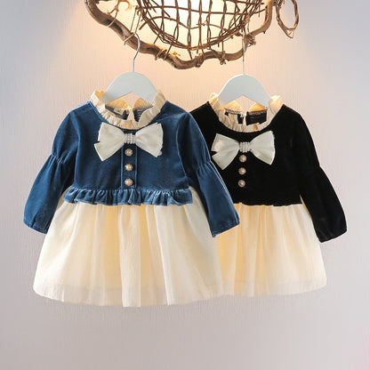 [352319] - Dress Mini Import Lengan Panjang Anak Perempuan - Motif Lace Ribbon