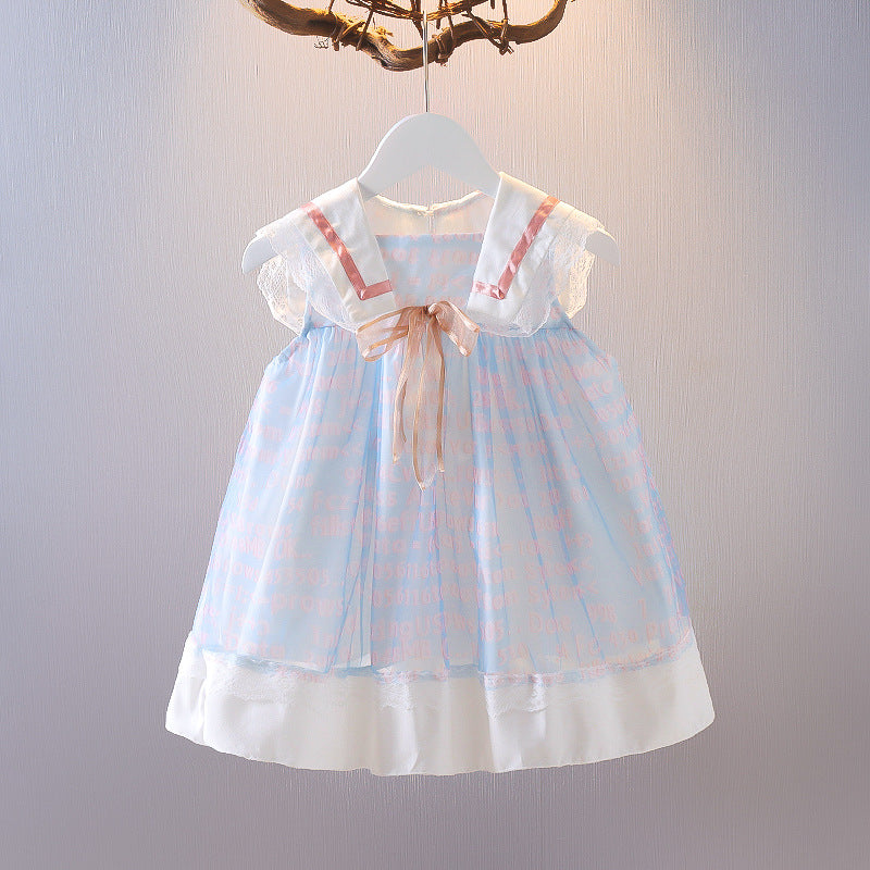 [352324] - Dress Mini Import Lengan Kutung Anak Perempuan - Motif Lace Word