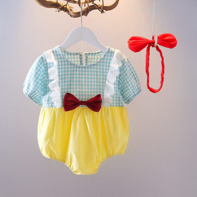 [352333] - Setelan Mini Jumpsuit Kotak-Kotak Anak Perempuan - Motif Lace Plaid