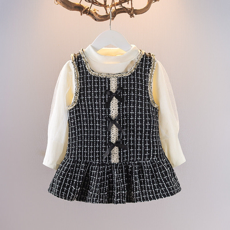 [352337] - Setelan Mini Dress Overall Anak Perempuan - Motif Cross Ribbon