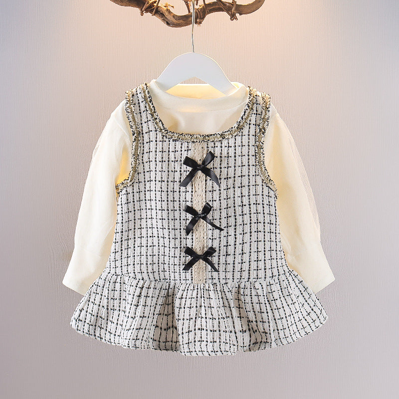 [352337] - Setelan Mini Dress Overall Anak Perempuan - Motif Cross Ribbon