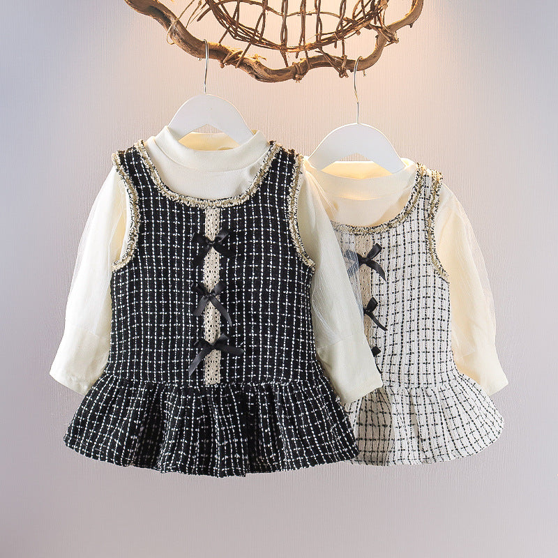 [352337] - Setelan Mini Dress Overall Anak Perempuan - Motif Cross Ribbon