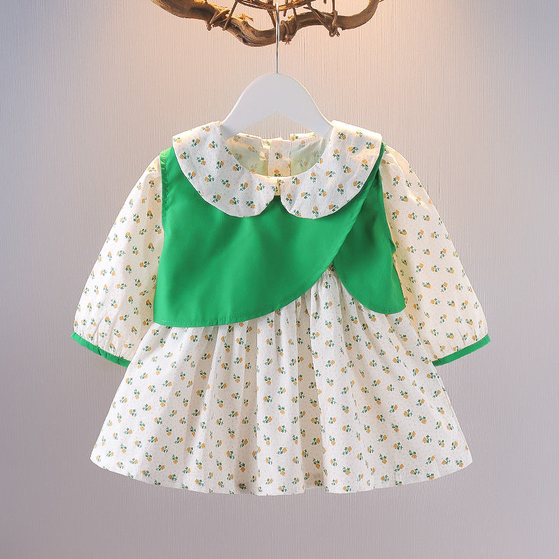 [352339] - Mini Dress Vest 2 in 1 Lengan Panjang Import Anak Perempuan - Motif Flower Lace