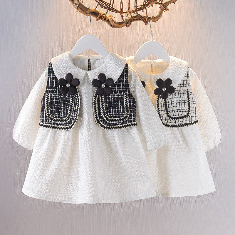 [352341] - Mini Dress Vest Rompi 2 in 1 Lengan Panjang Anak Perempuan - Motif Flower Plaid