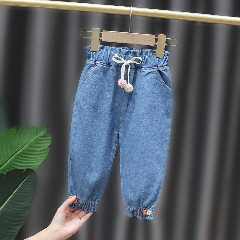 [352350] - Celana Panjang Jogger Denim Pompom Anak Perempuan - Motif Fluff Ribbon