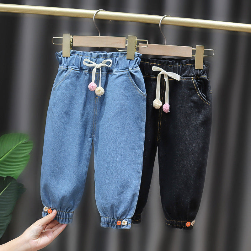 [352350] - Celana Panjang Jogger Denim Pompom Anak Perempuan - Motif Fluff Ribbon