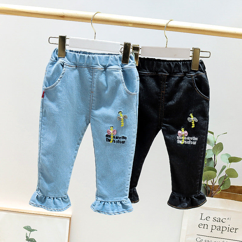 [352352] - Celana Panjang Jeans Duyung Import Anak Perempuan - Motif Flowers Of Our