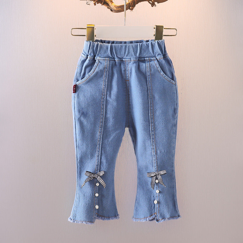 [352355] - Celana Panjang Jeans Cutbray Rawis Anak Perempuan - Motif Small Pearl