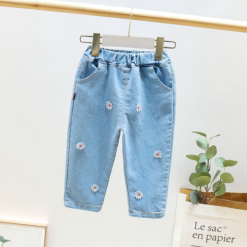 [352358] - Celana Panjang Jeans Bunga Anak Perempuan - Motif Small Flowers