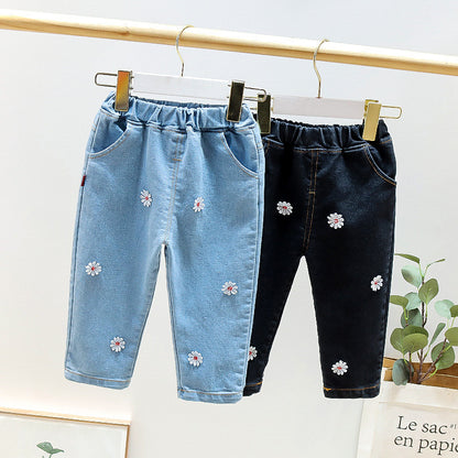 [352358] - Celana Panjang Jeans Bunga Anak Perempuan - Motif Small Flowers