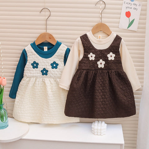 [352361] - Mini Dress Bunga Lengan Panjang Anak Perempuan - Motif Flower Texture