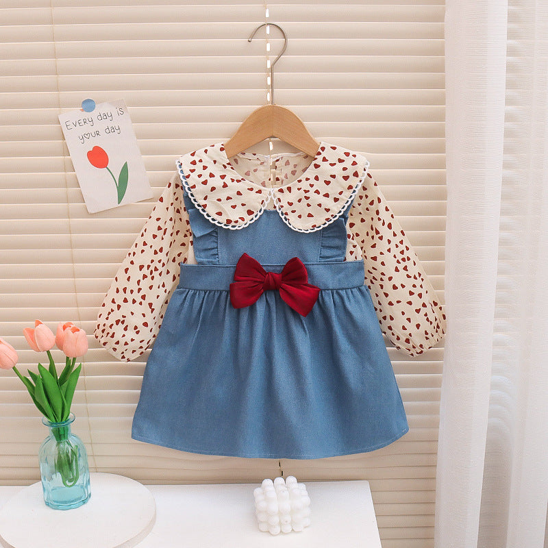 [352362] - Mini Dress Kerah Korea Import Anak Perempuan - Motif Belt Heart