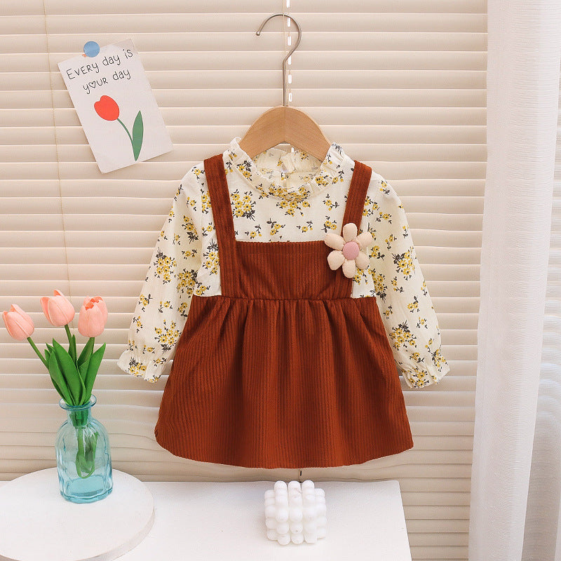 [352363] - Mini Dress Bunga Lengan Panjang Import Anak Perempuan - Motif Pinch Flowers