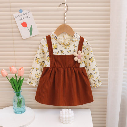 [352363] - Mini Dress Bunga Lengan Panjang Anak Perempuan - Motif Pinch Flowers