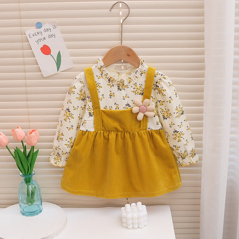 [352363] - Mini Dress Bunga Lengan Panjang Anak Perempuan - Motif Pinch Flowers