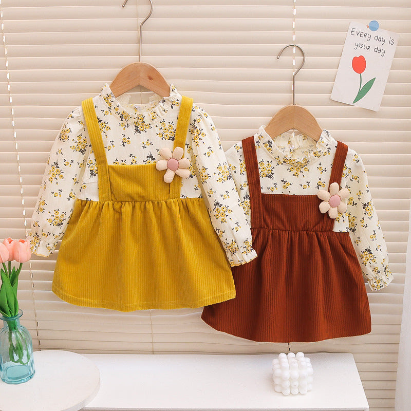 [352363] - Mini Dress Bunga Lengan Panjang Anak Perempuan - Motif Pinch Flowers