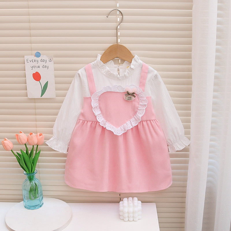[352364] - Mini Dress Renda Lengan Panjang Import Anak Perempuan - Motif Lace Heart