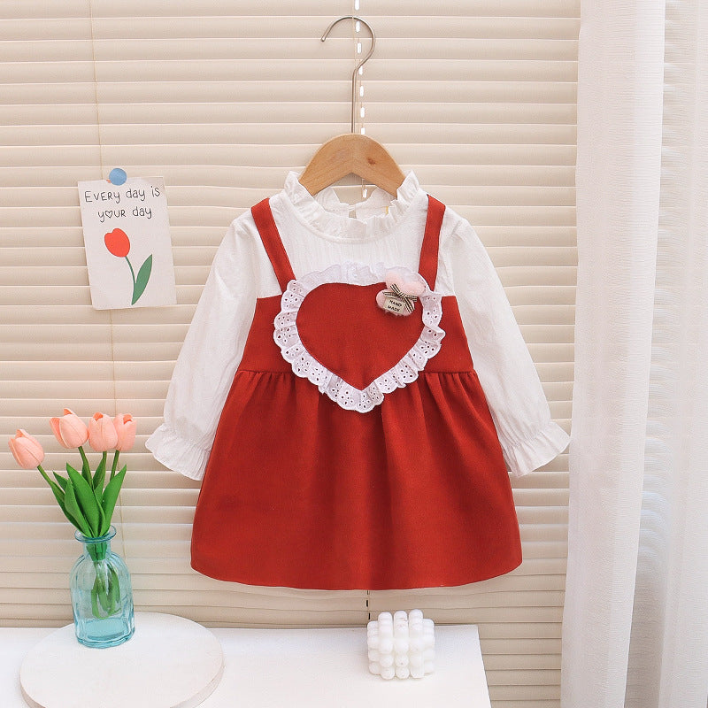 [352364] - Mini Dress Renda Lengan Panjang Anak Perempuan - Motif Lace Heart