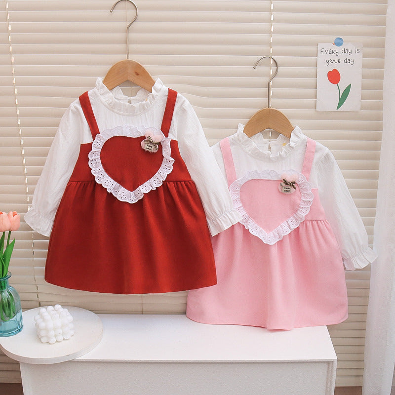 [352364] - Mini Dress Renda Lengan Panjang Anak Perempuan - Motif Lace Heart