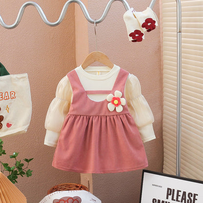 [352366] - Mini Dress Lengan Panjang Anak Perempuan - Motif Paste Flowers