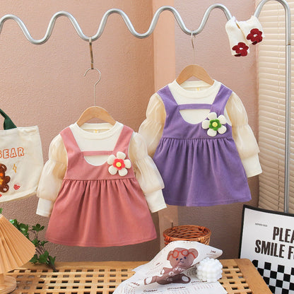 [352366] - Mini Dress Lengan Panjang Anak Perempuan - Motif Paste Flowers