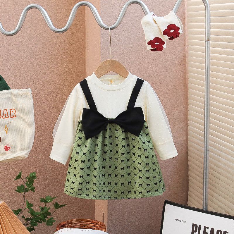 [352367] - Mini Dress Lengan Panjang Import Anak Perempuan - Motif Big Ribbon