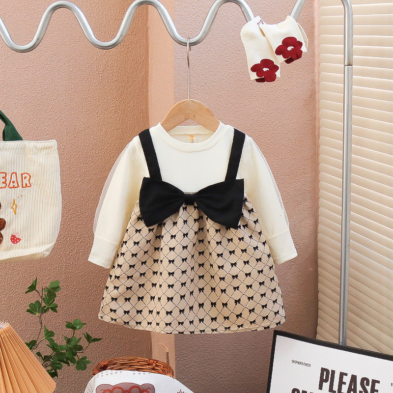 [352367] - Mini Dress Lengan Panjang Import Anak Perempuan - Motif Big Ribbon
