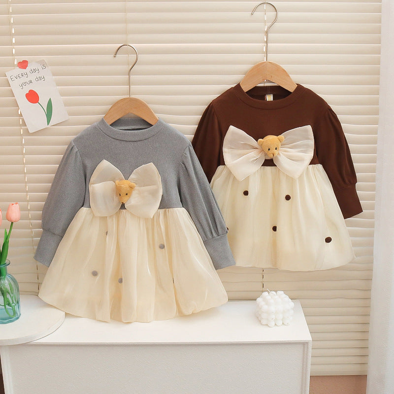 [352368] - Mini Dress Lengan Panjang Anak Perempuan - Motif Animal Ribbon