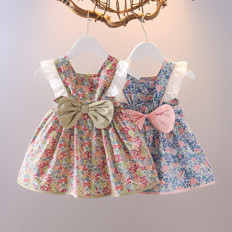 [352372] - Mini Dress Bunga Lengan Kutung Import Anak Perempuan - Motif Flower Pattern