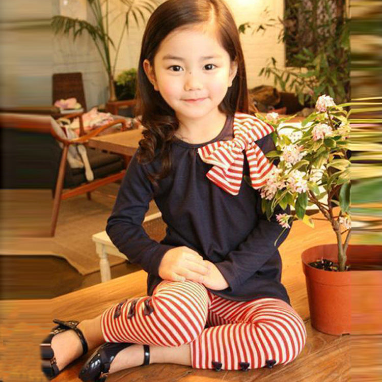 [356110-NAVY] - Baju Setelan Anak - Motif Striped Ribbon
