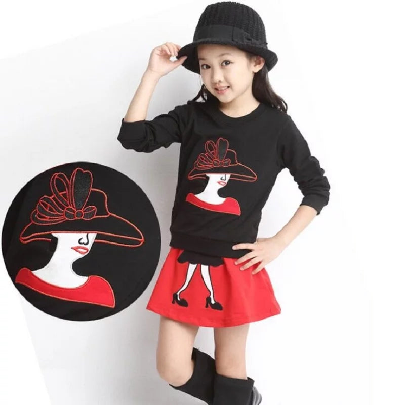[356134-BLACK RED] - Setelan Fashion Anak Perempuan Import - Motif Sweet Miss