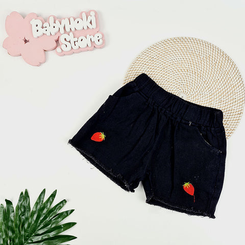 [361122-BLACK] - Celana Jeans Anak / Celana Pendek Jeans Anak Stylish - Motif Solid Strawberry Color
