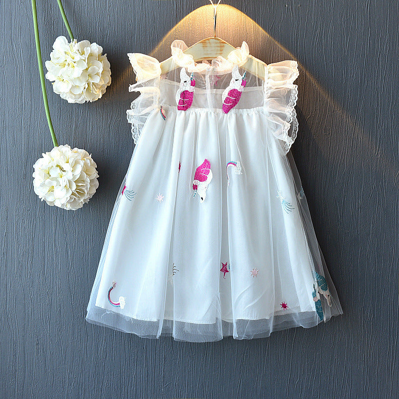 [363119-WHITE] - Dress Fashion Anak Perempuan Modis - Motif Small Little Horse